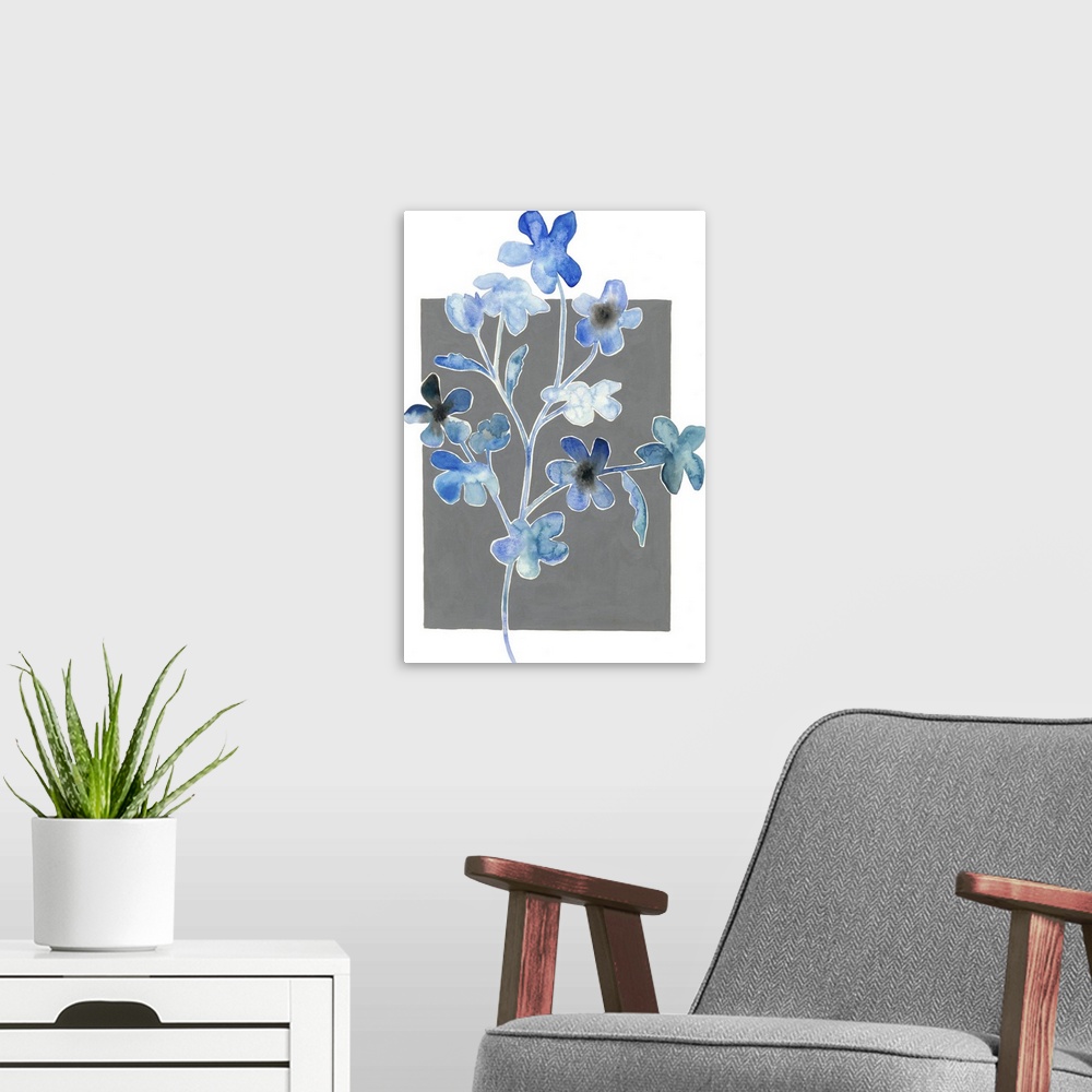 A modern room featuring Blue Bouquet II