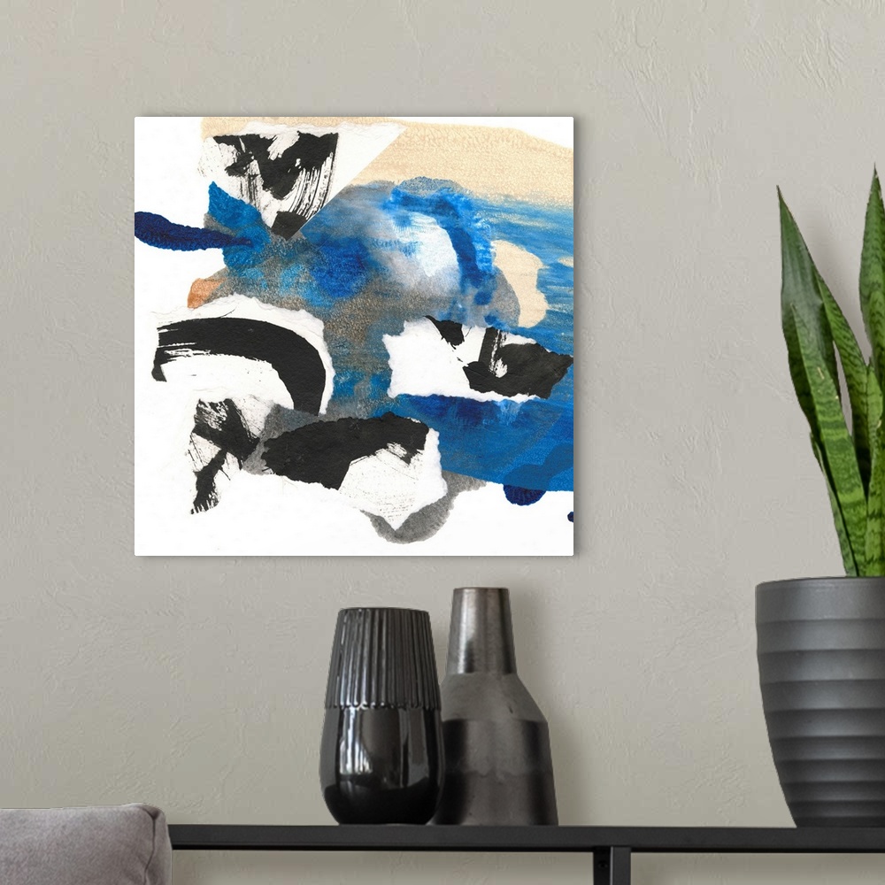 A modern room featuring Blue Collage II