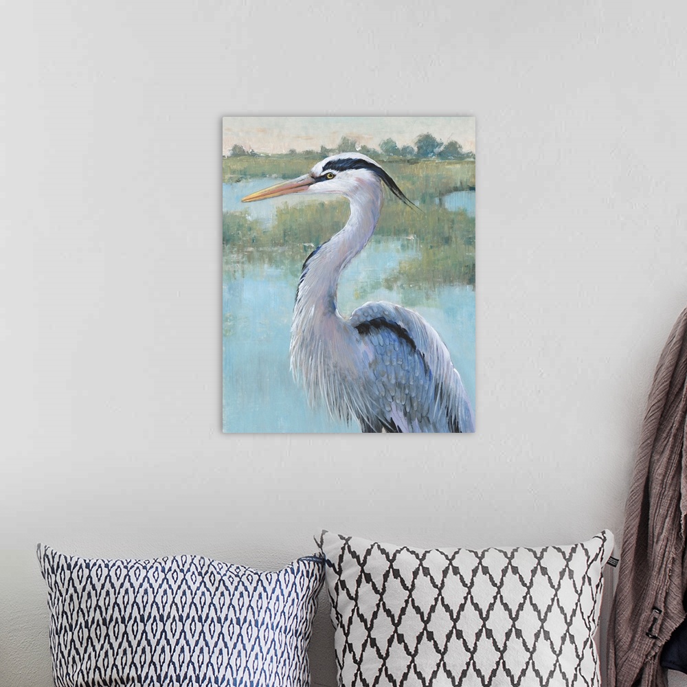 A bohemian room featuring Blue Heron Portrait I