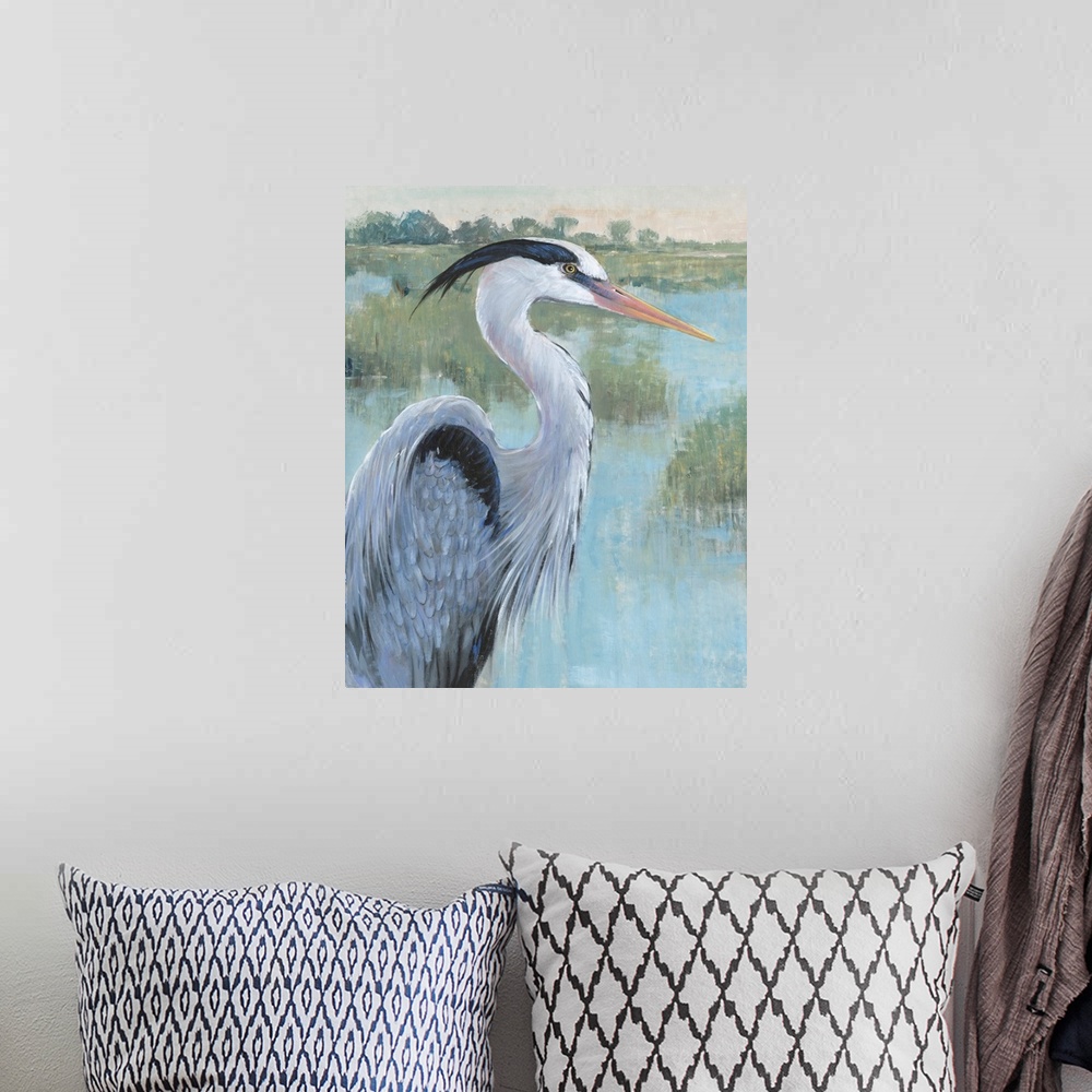 A bohemian room featuring Blue Heron Portrait II