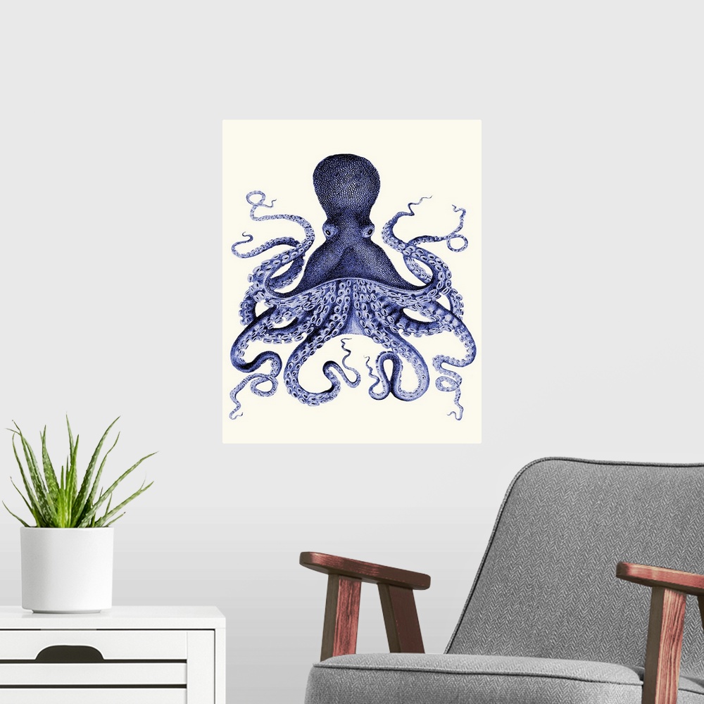 A modern room featuring Blue Octopus 3
