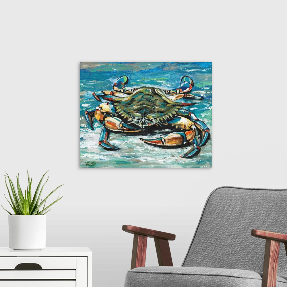A modern room featuring Blue Palette Crab I