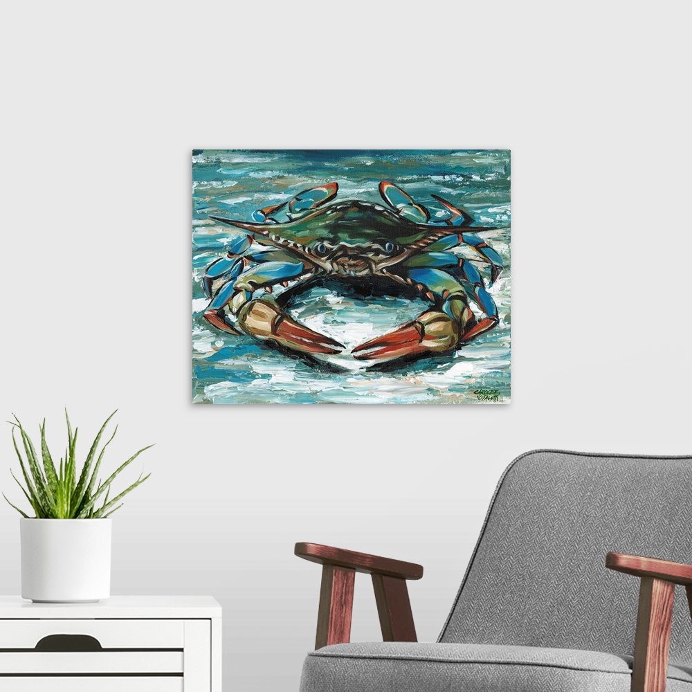 A modern room featuring Blue Palette Crab II