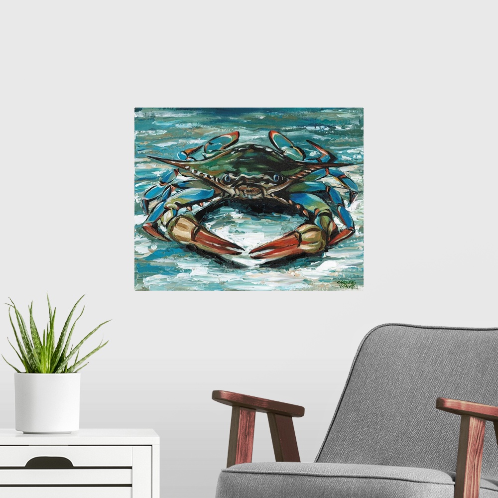 A modern room featuring Blue Palette Crab II