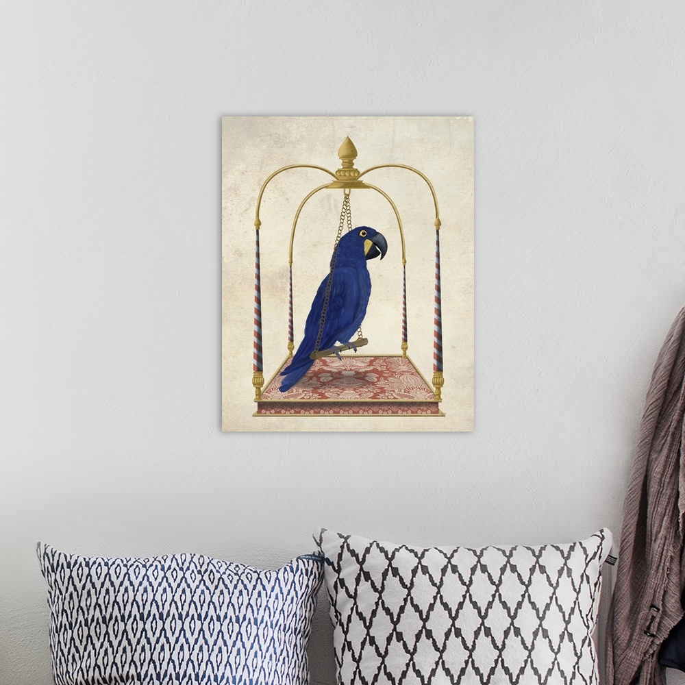 A bohemian room featuring Blue Parrot On Swing