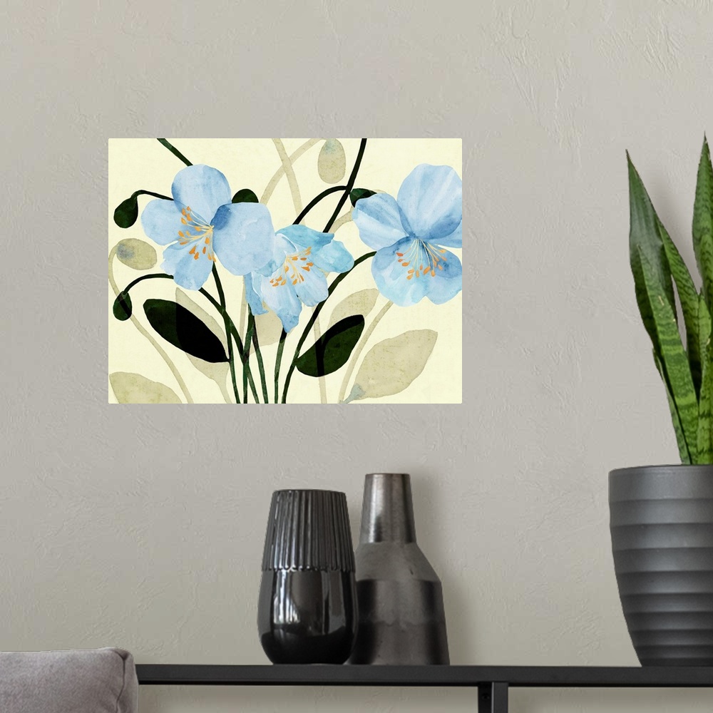 A modern room featuring Blue Poppies II