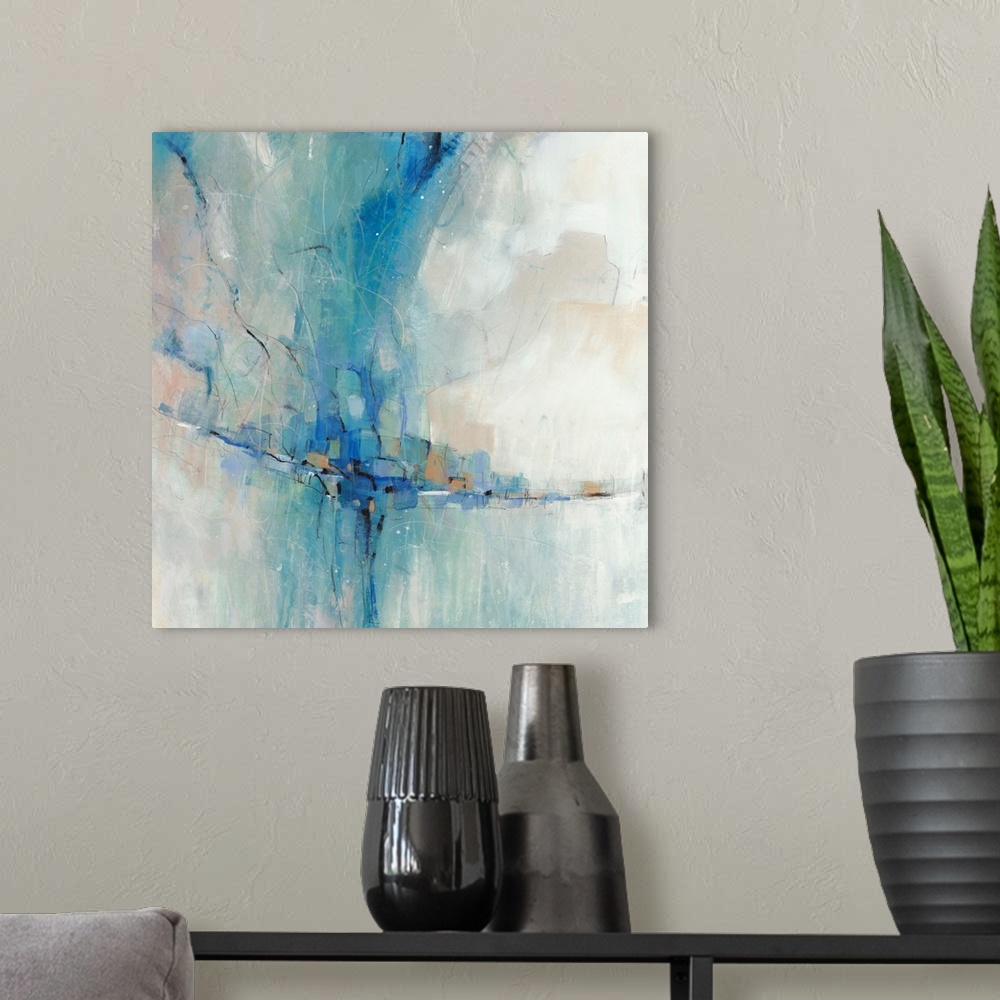 A modern room featuring Blue Stone Abstract I