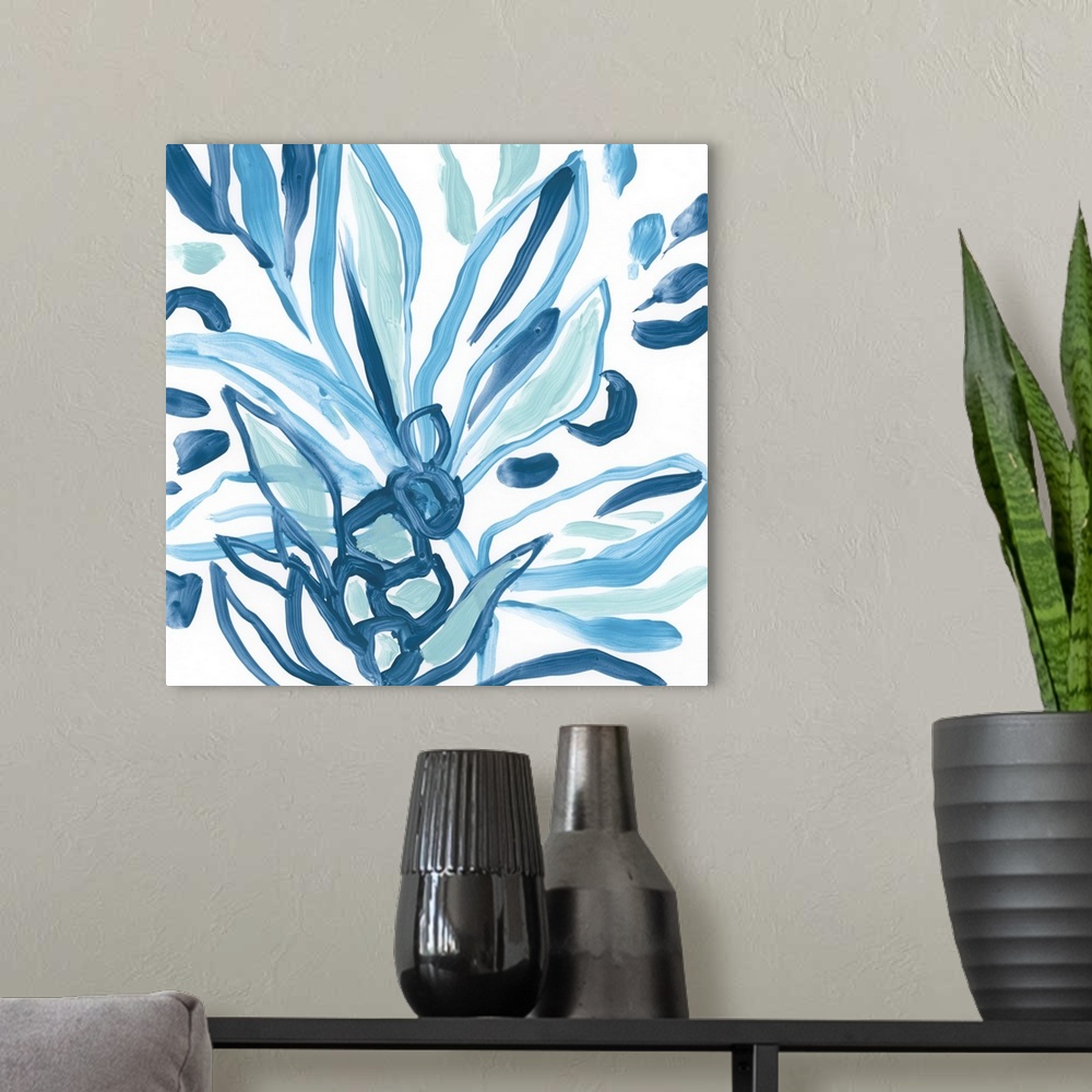 A modern room featuring Blue Tropical Sketch III
