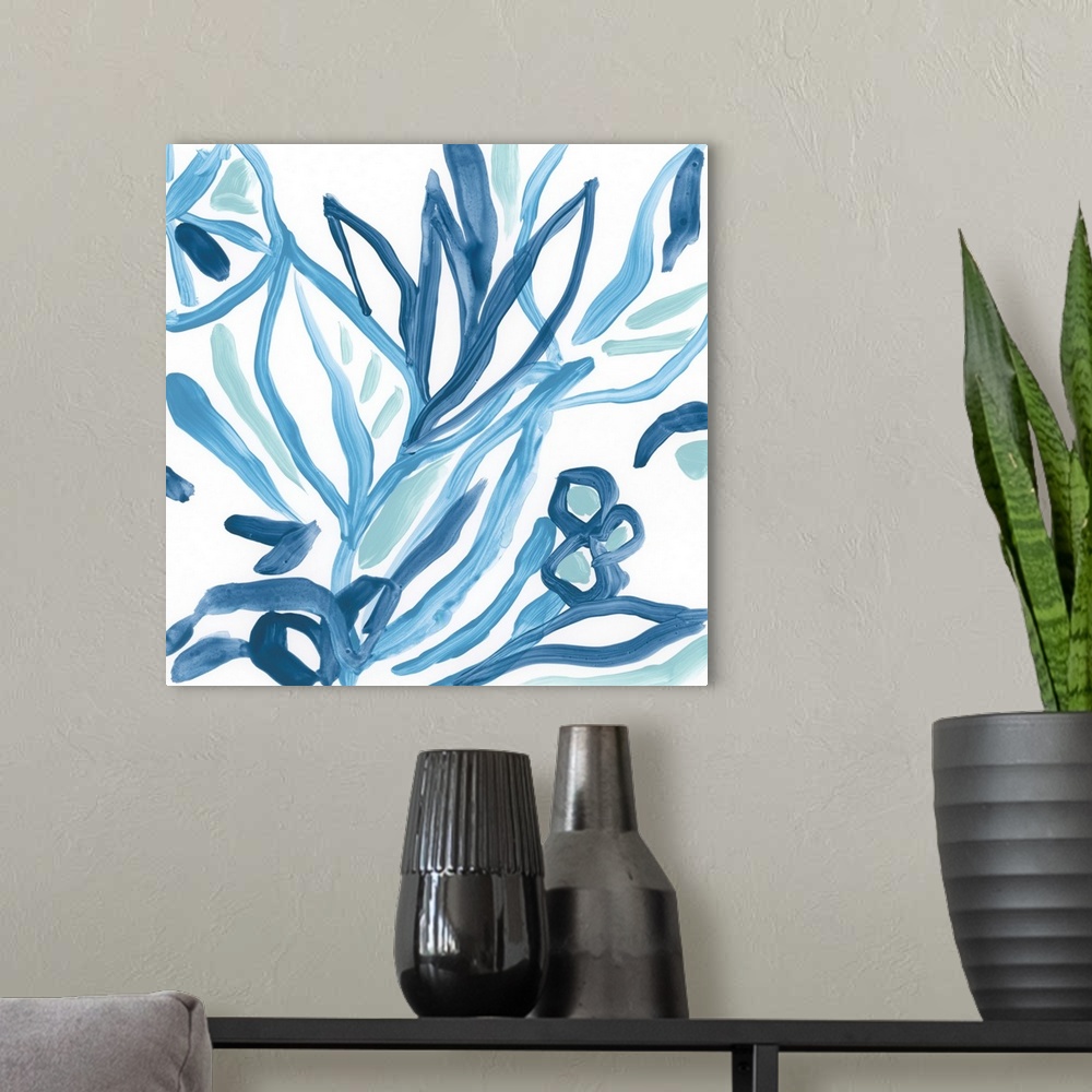 A modern room featuring Blue Tropical Sketch IV