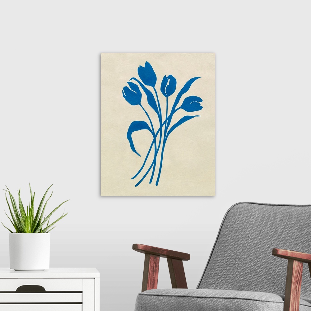 A modern room featuring Blue Tulips II