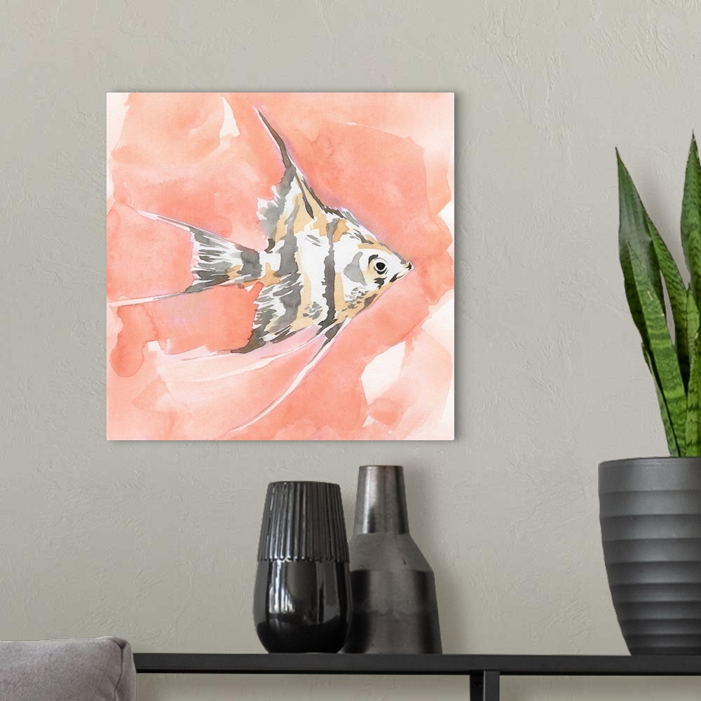 A modern room featuring Blush And Ochre Angel Fish I