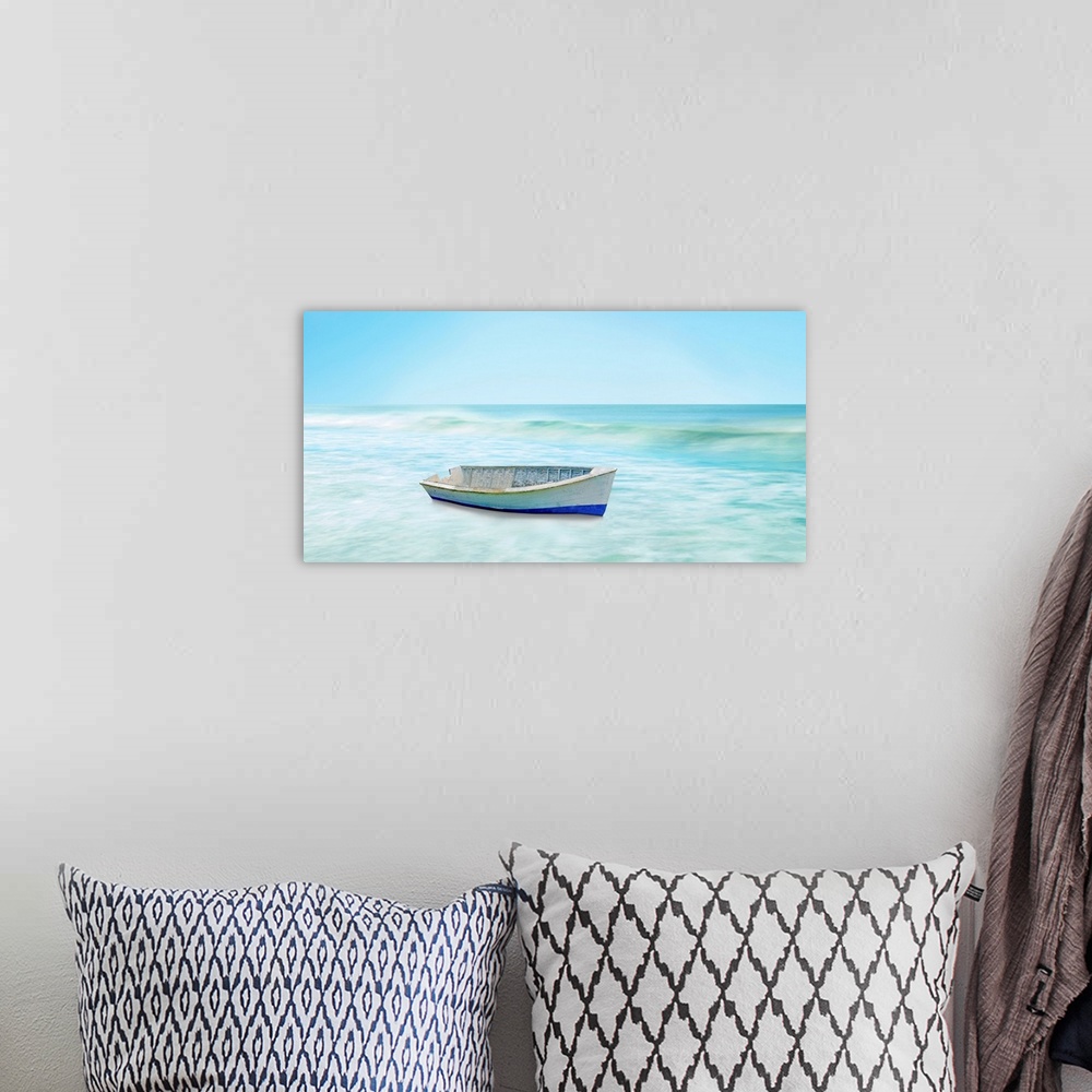 A bohemian room featuring Boat On A Beach I