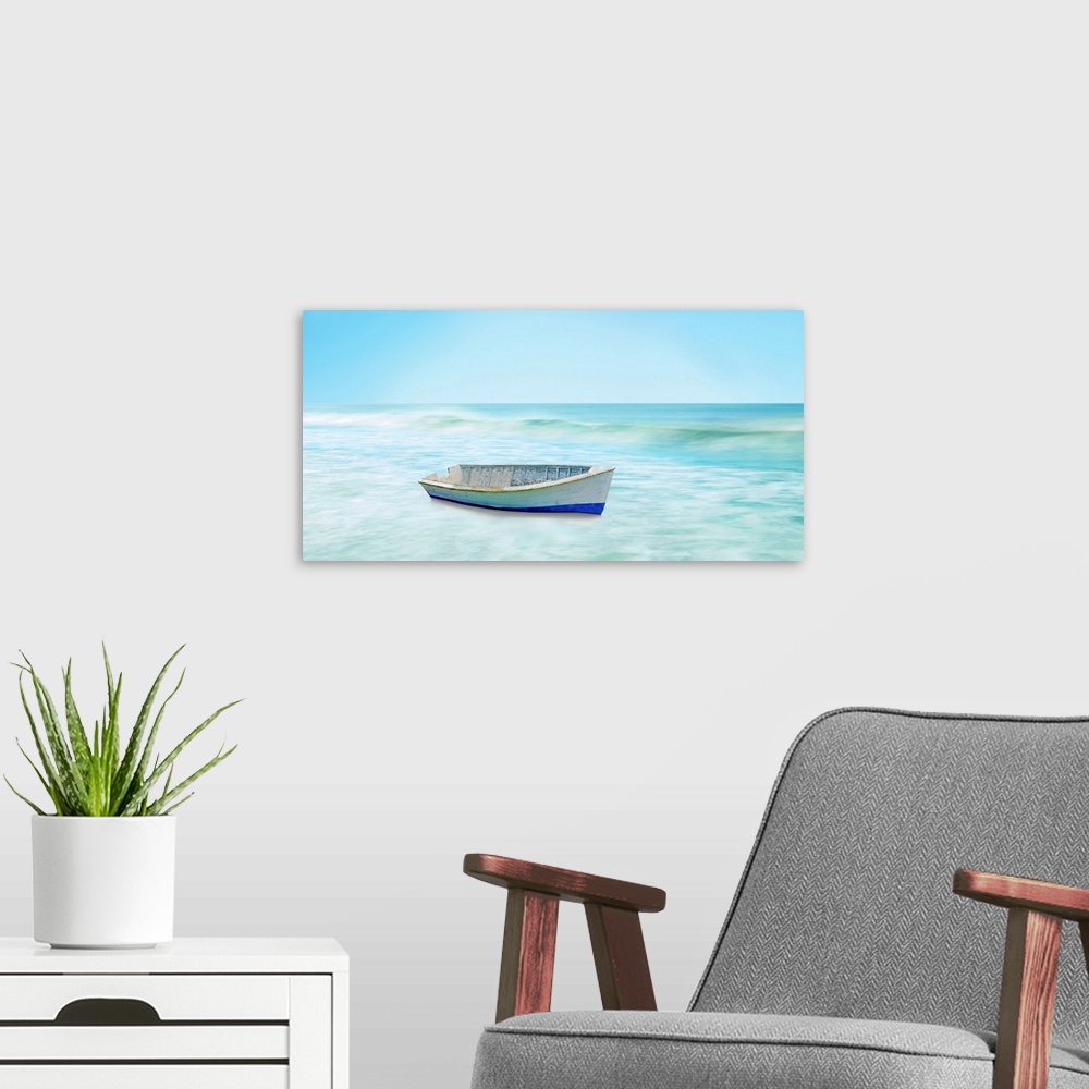 A modern room featuring Boat On A Beach I
