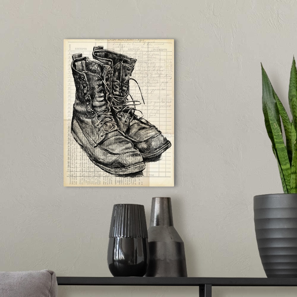 A modern room featuring Boots On The Ground I