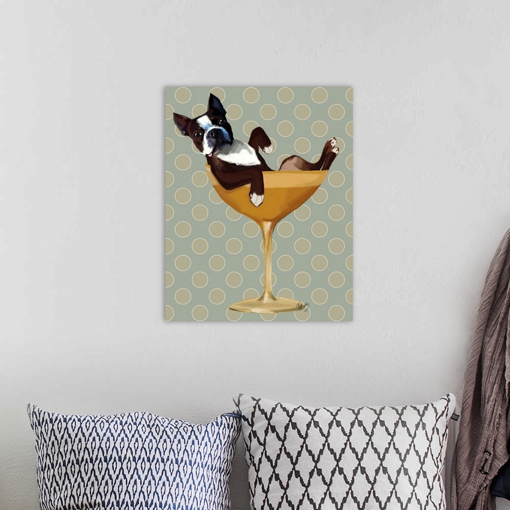 A bohemian room featuring Boston Terrier in Cocktail Glass