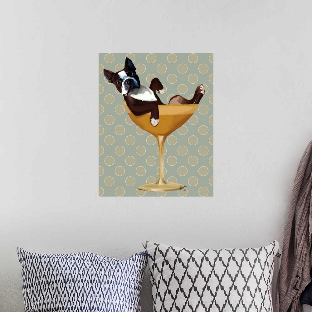 A bohemian room featuring Boston Terrier in Cocktail Glass
