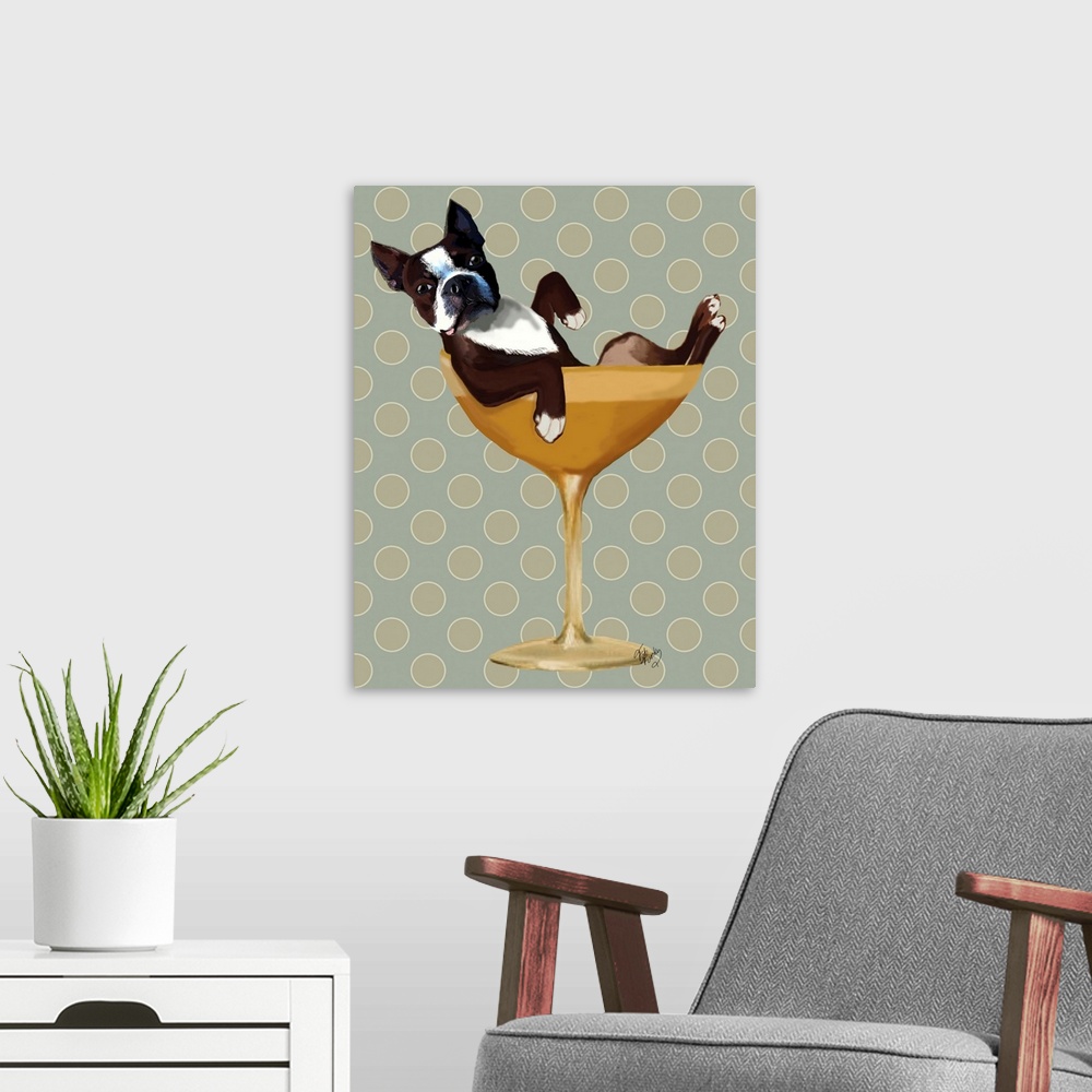 A modern room featuring Boston Terrier in Cocktail Glass