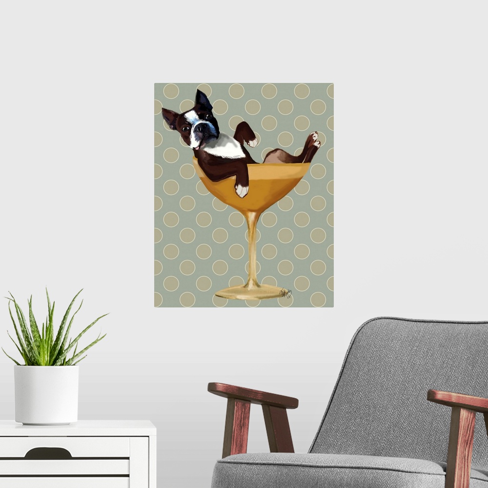 A modern room featuring Boston Terrier in Cocktail Glass