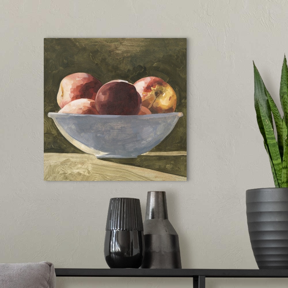 A modern room featuring Bowl Of Peaches II