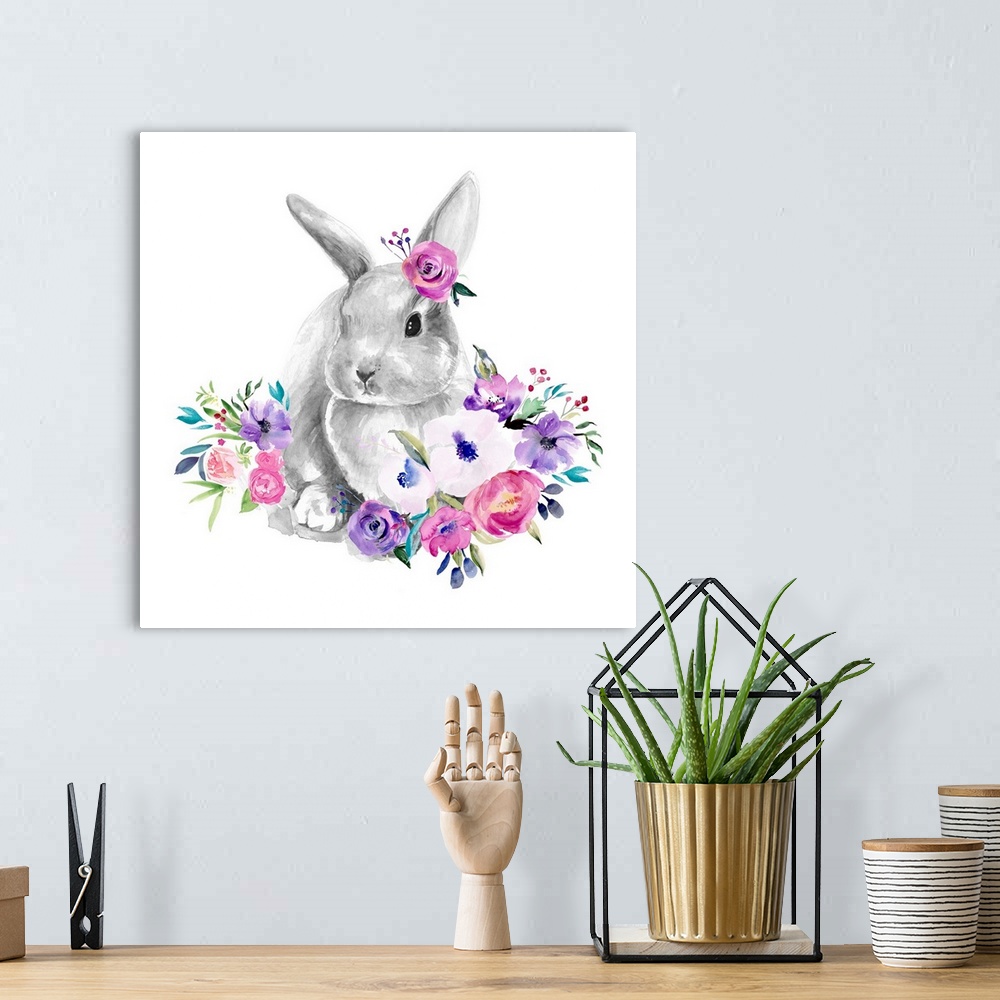 A bohemian room featuring Bright Floral Bunny II