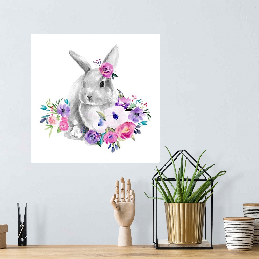 A bohemian room featuring Bright Floral Bunny II