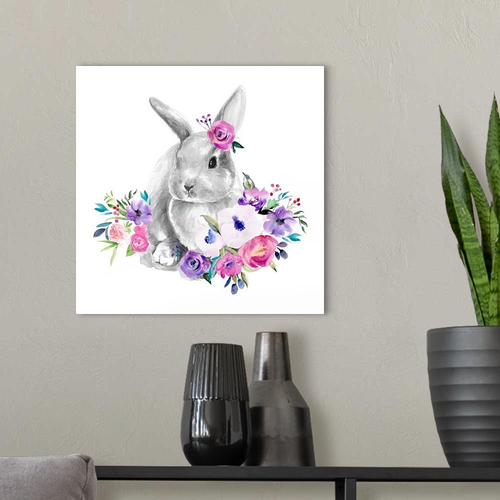 A modern room featuring Bright Floral Bunny II