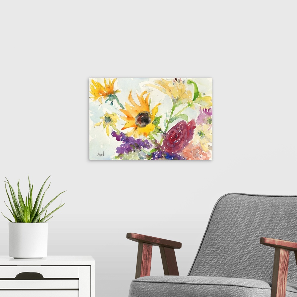 A modern room featuring Bright Wild Flowers I