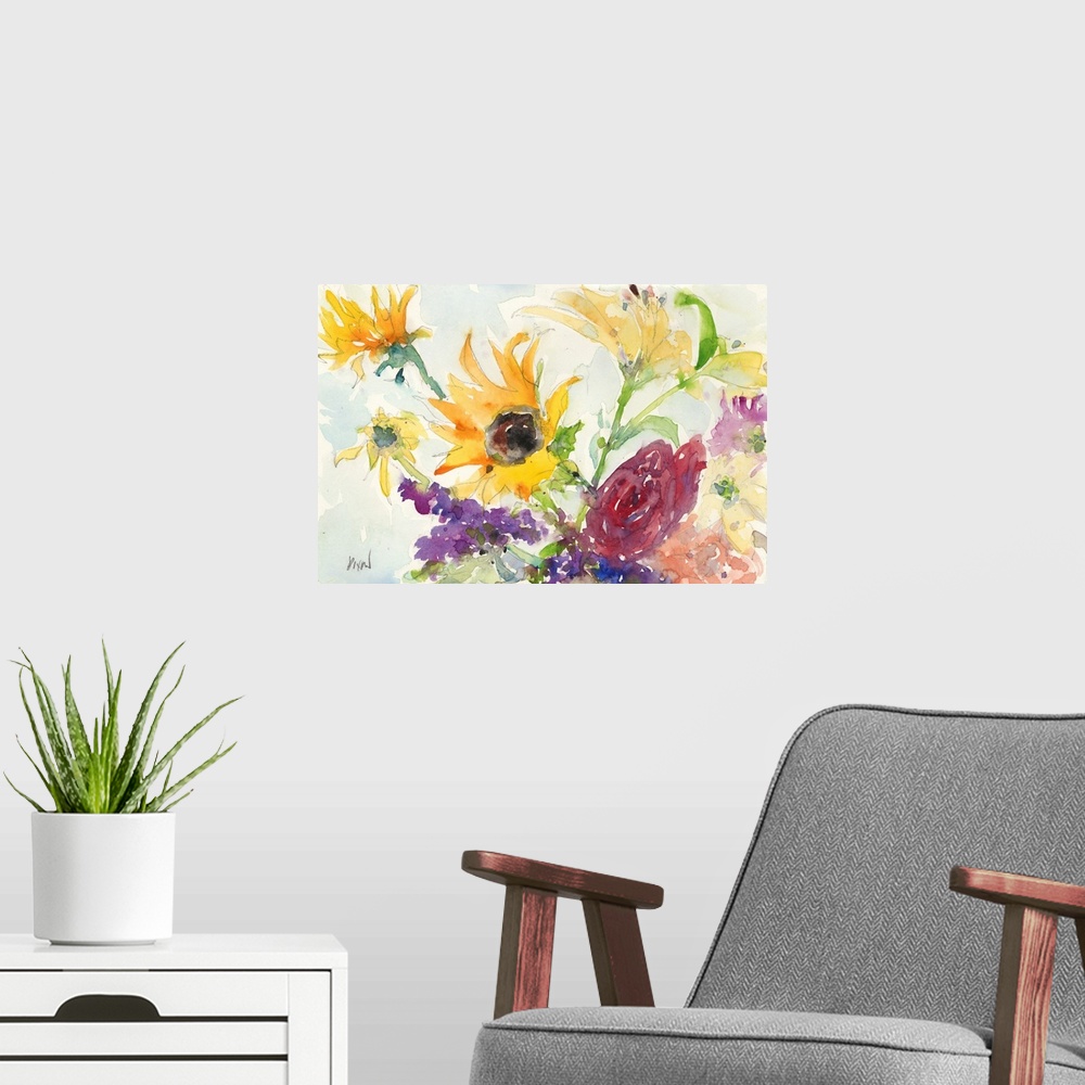 A modern room featuring Bright Wild Flowers I