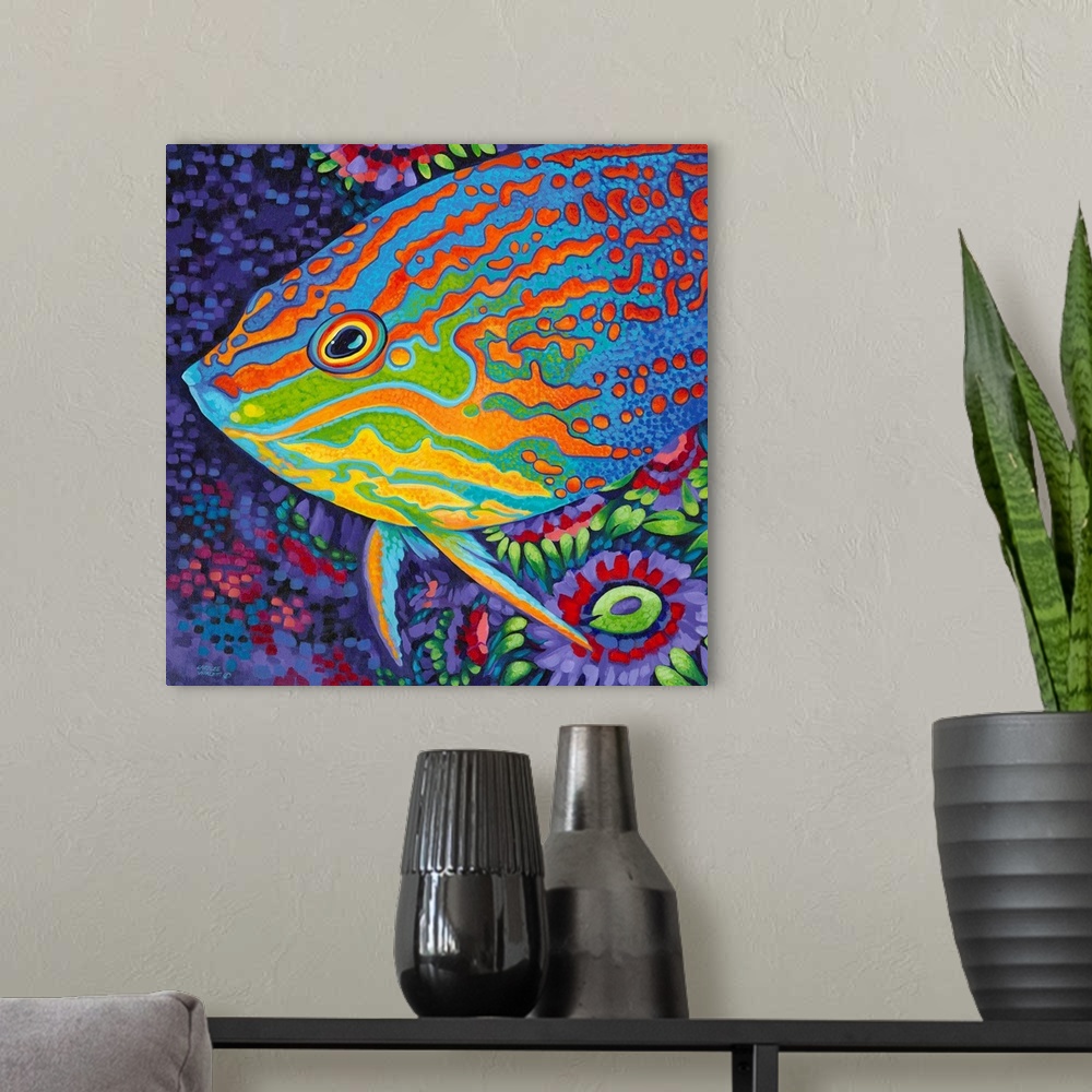 A modern room featuring Brilliant Tropical Fish I