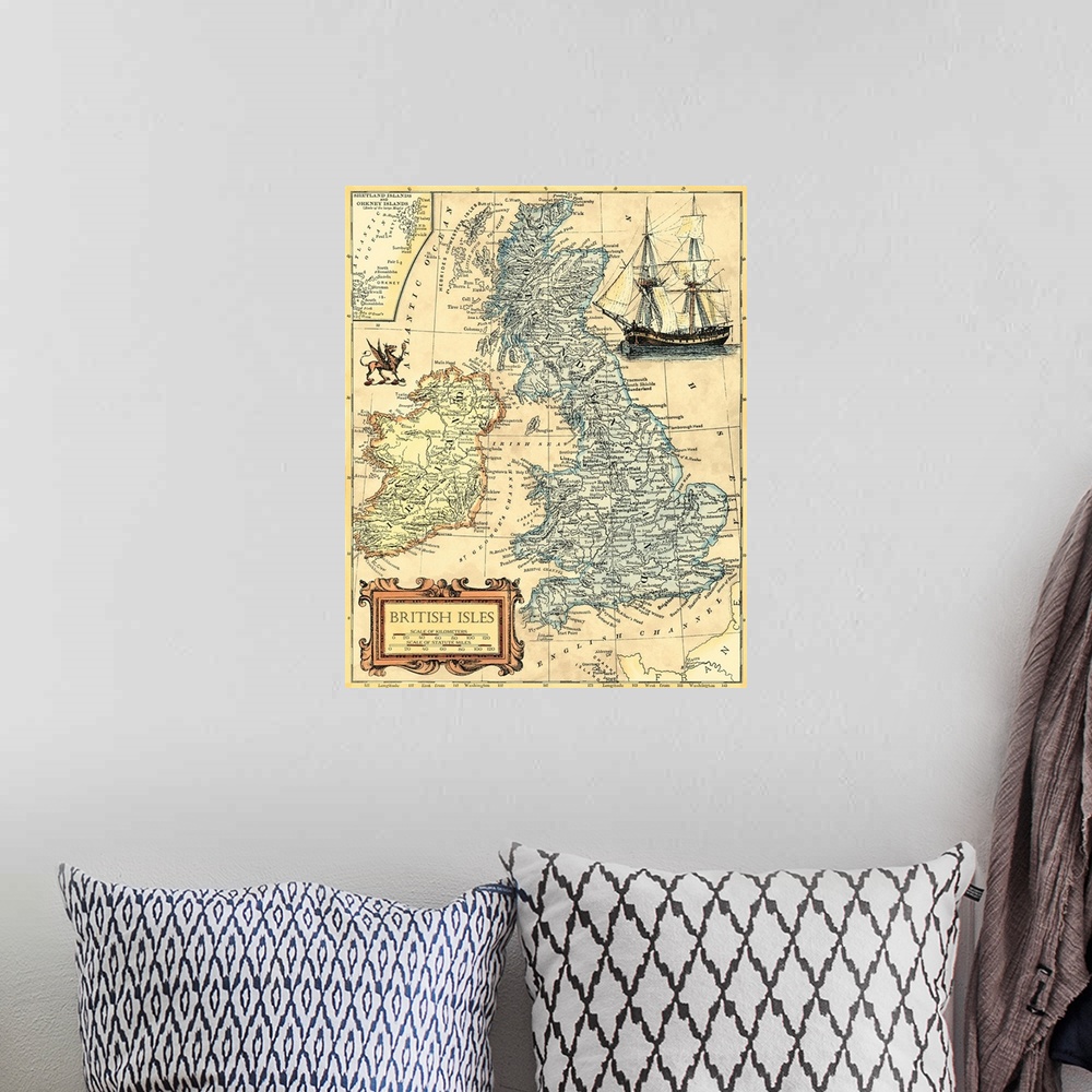 A bohemian room featuring British Isles Map