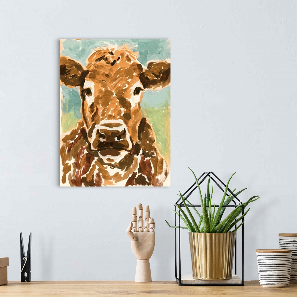 A bohemian room featuring Brown Cow Portrait I