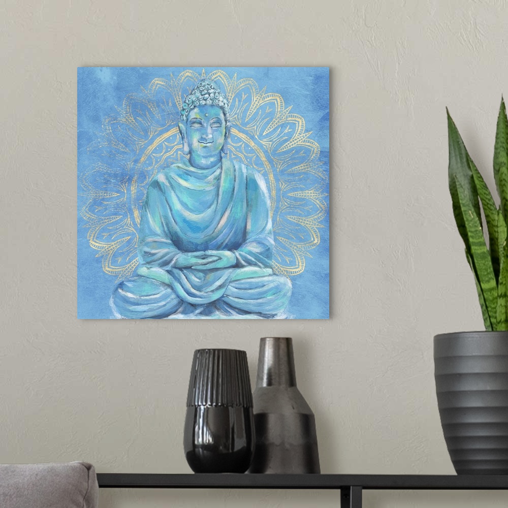A modern room featuring Buddha On Blue I