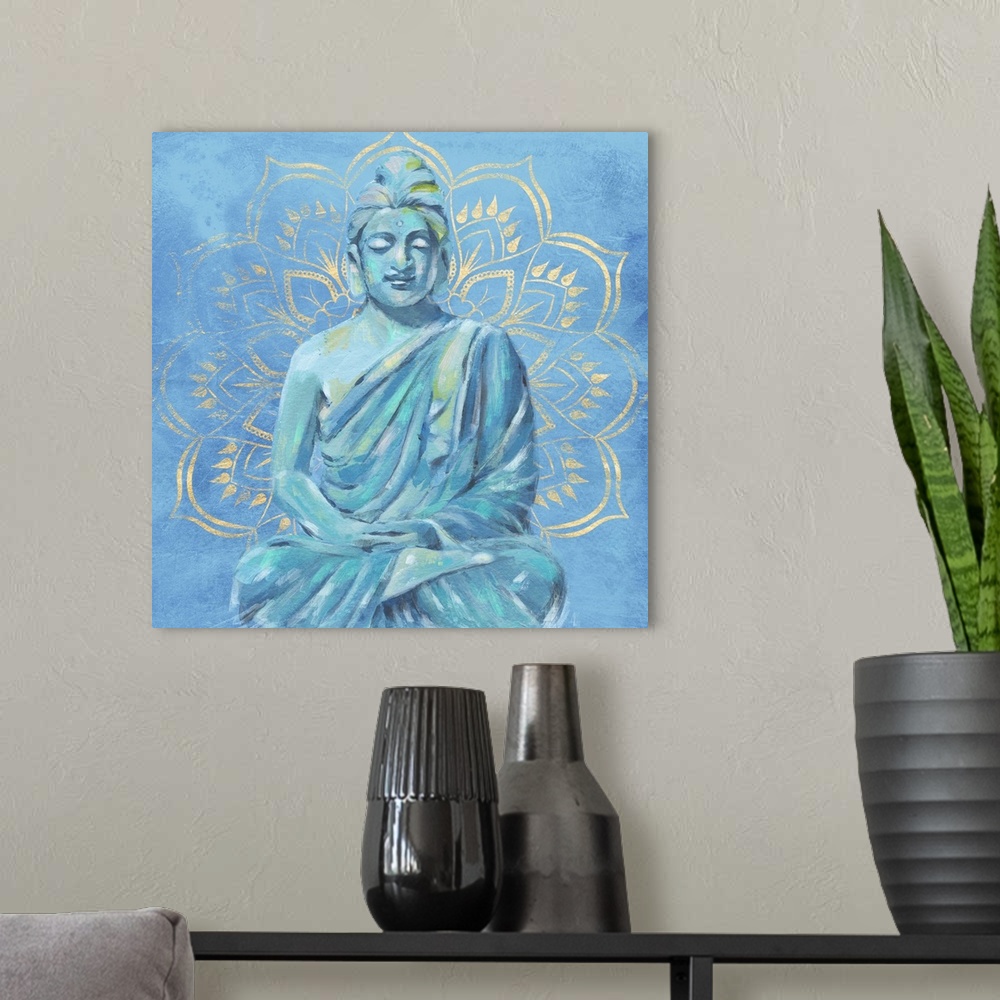 A modern room featuring Buddha On Blue II