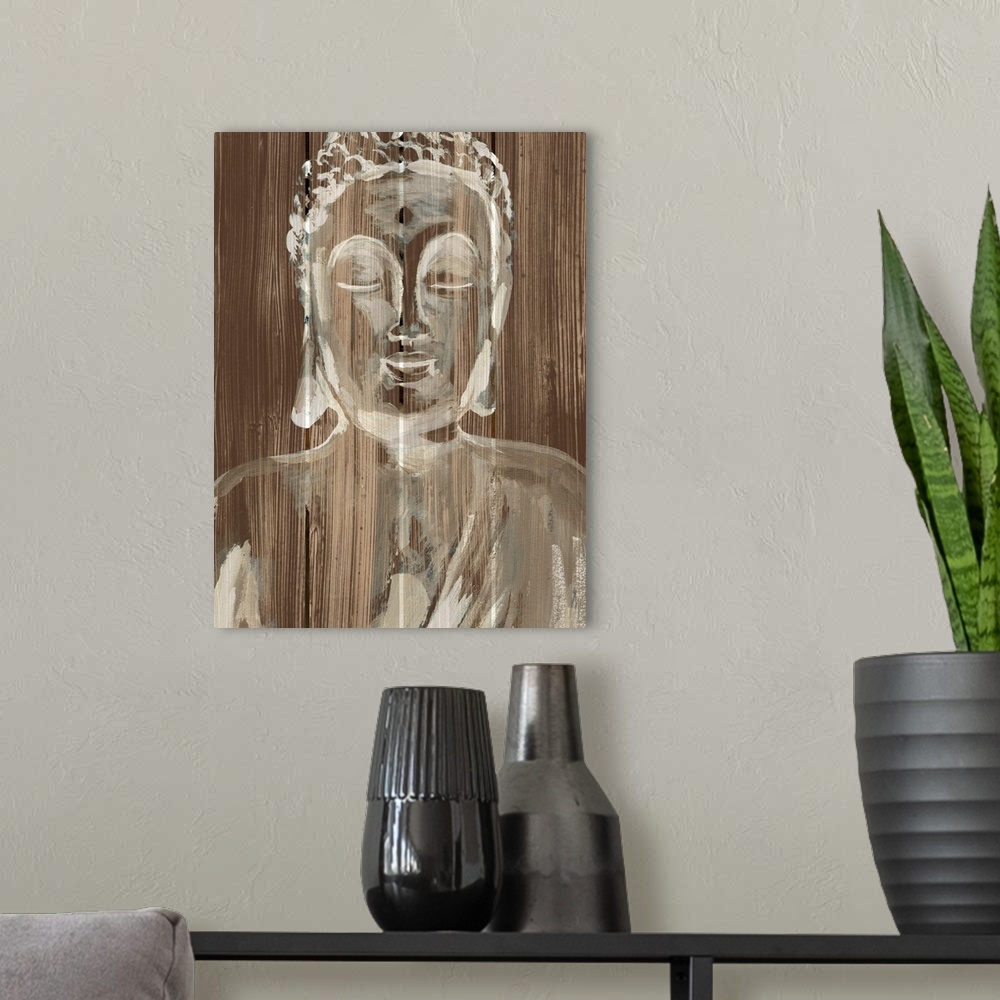 A modern room featuring Buddha On Wood I