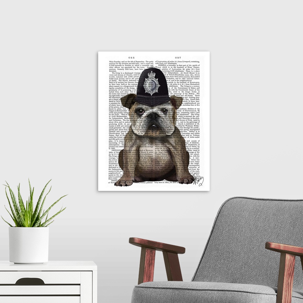 A modern room featuring Bulldog Policeman