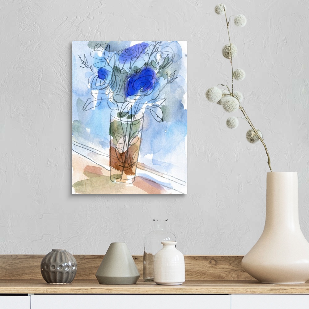 A farmhouse room featuring Bunch Of Blue Flowers I