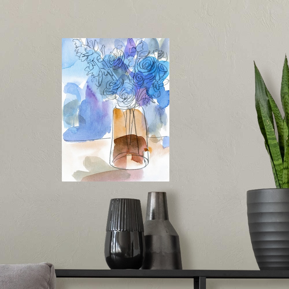 A modern room featuring Bunch Of Blue Flowers III