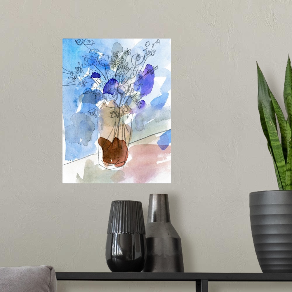 A modern room featuring Bunch Of Blue Flowers IV