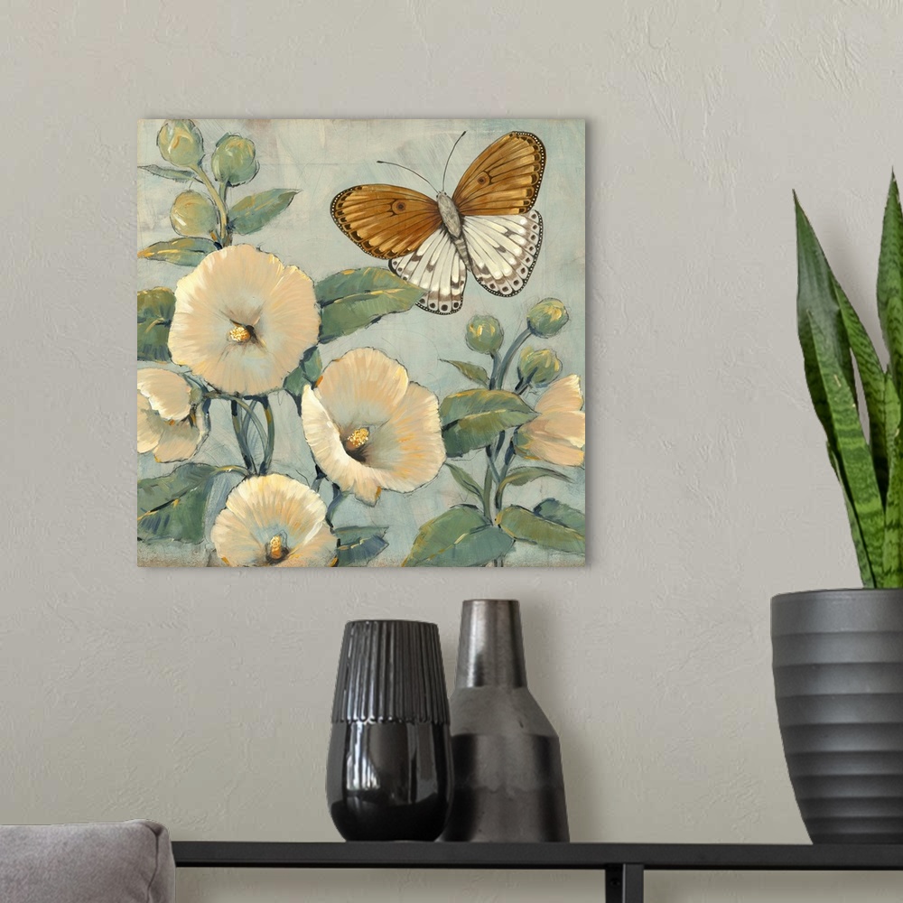 A modern room featuring Butterfly and Hollyhocks I