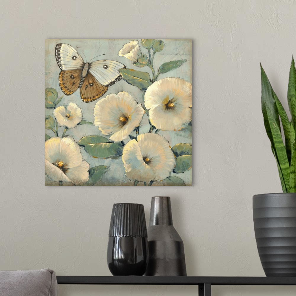 A modern room featuring Butterfly and Hollyhocks II