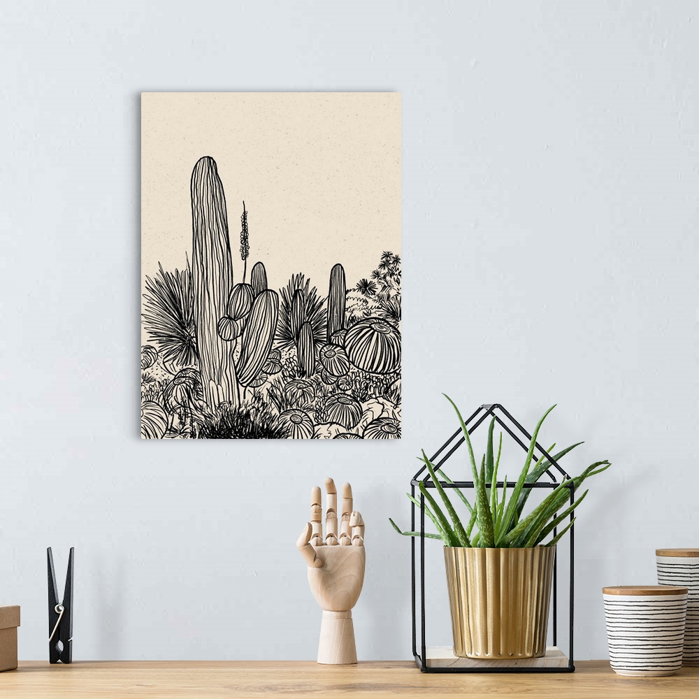 A bohemian room featuring Cactus Drawing I