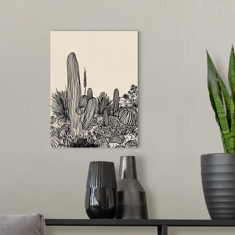 A modern room featuring Cactus Drawing I