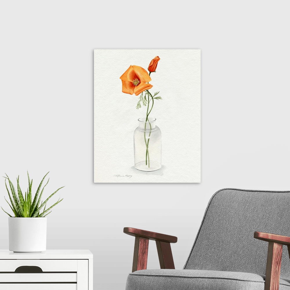 A modern room featuring California Poppy Vase I