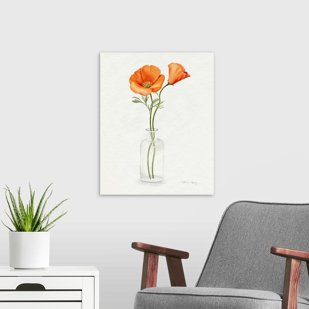 A modern room featuring California Poppy Vase II