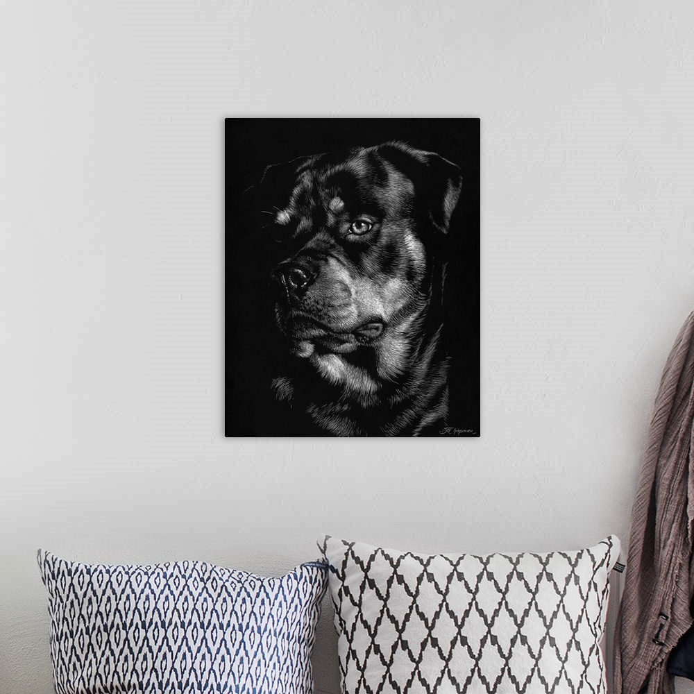 A bohemian room featuring Canine Scratchboard XII