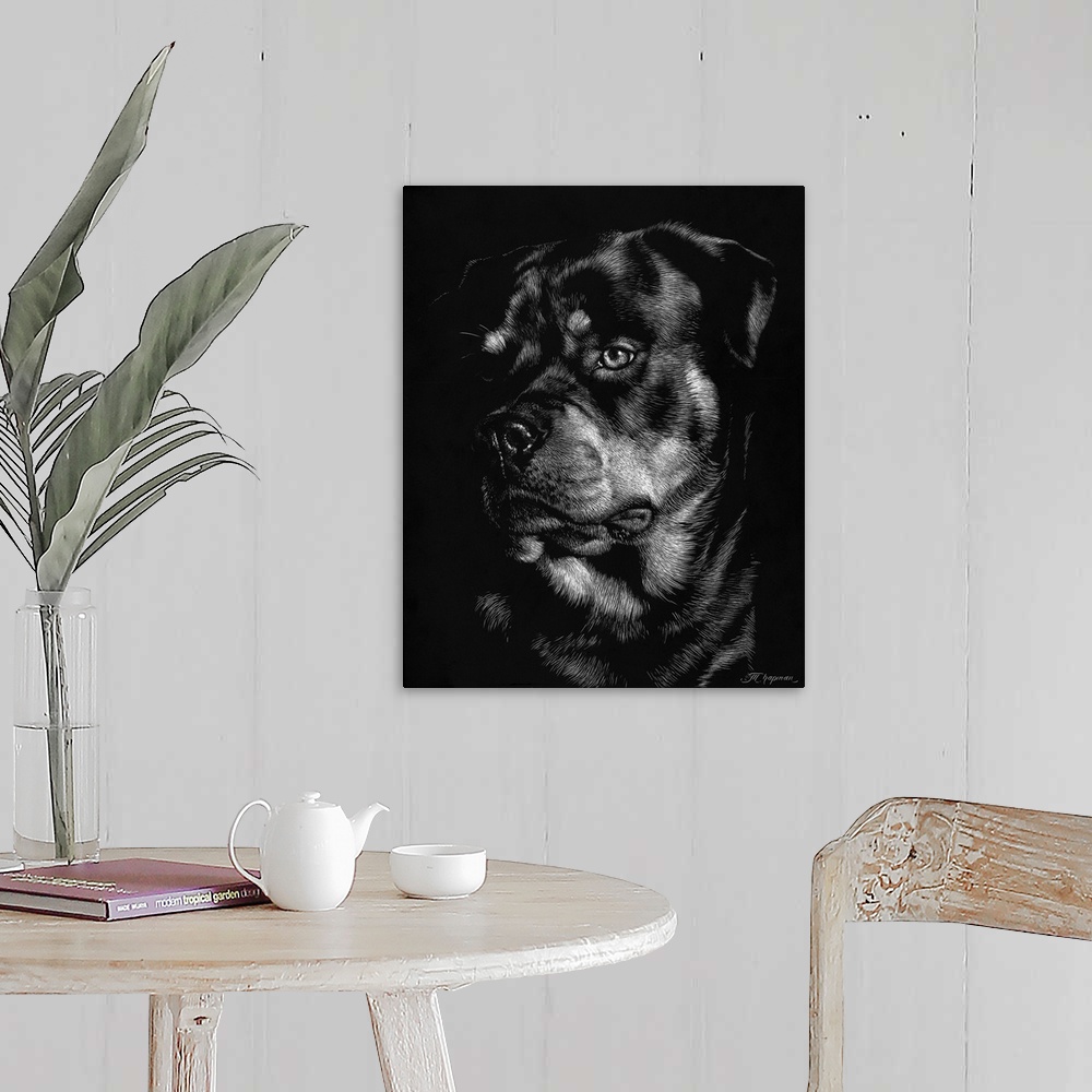 A farmhouse room featuring Canine Scratchboard XII