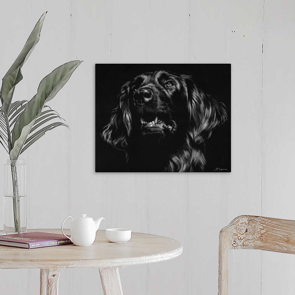 A farmhouse room featuring Canine Scratchboard XV