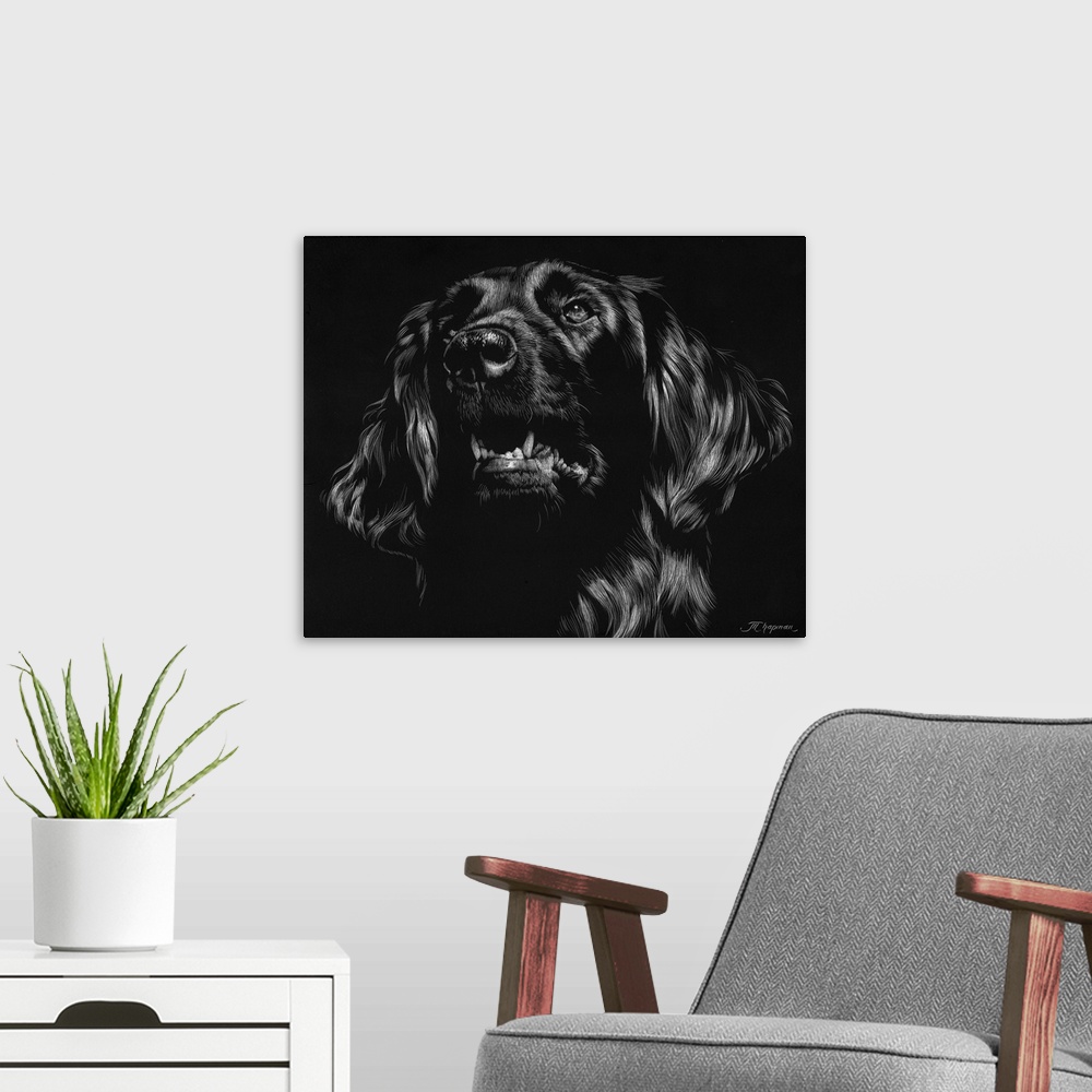 A modern room featuring Canine Scratchboard XV