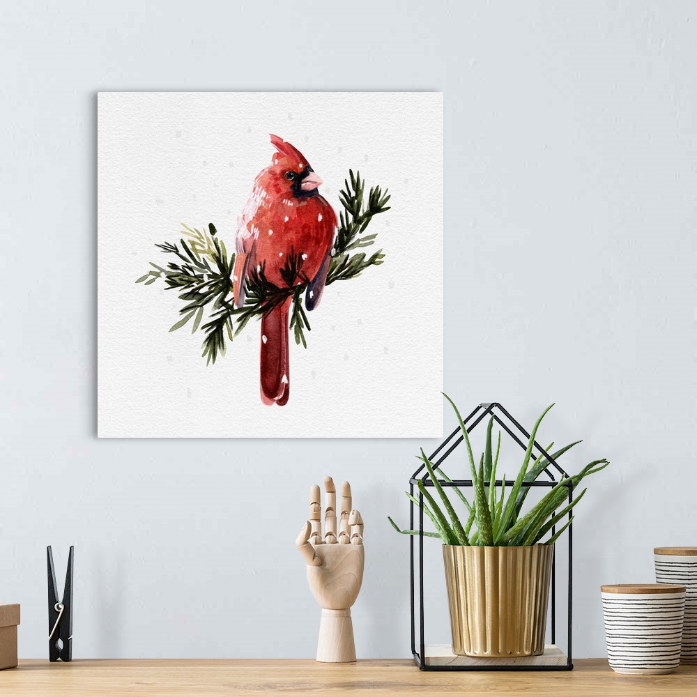 A bohemian room featuring Cardinal With Snow I