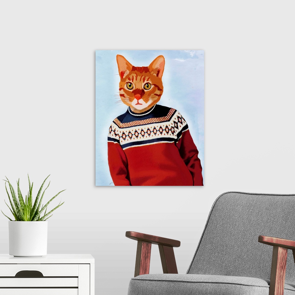 A modern room featuring Cat in Ski Sweater